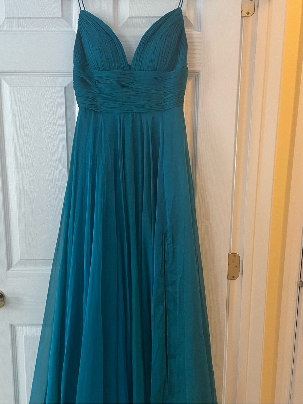 Sherri Hill Teal Spaghetti-Strap Prom Gown